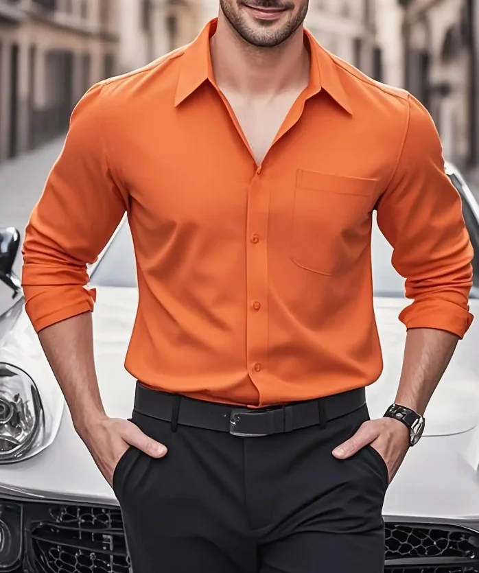 

New Men's Natural Color 3D Printed Shirt Men's Lapel Long Sleeves Comfortable Breathable Business Fashion Casual Vacation Top