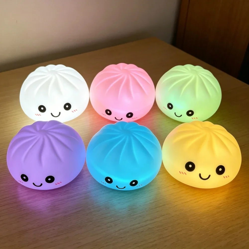Leuchtender Bubble-Spitting-Steamed-Bun-Stressball: Realistisches Lebensmittel-Design, Ästhetisches Büro-Schreibtisch-Deko-Spielzeug zur Stresslinderung – Detail 26