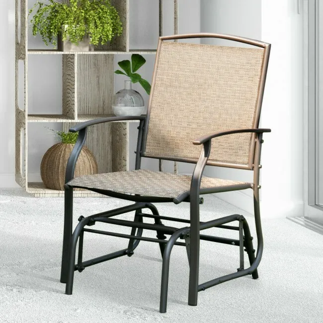 

Swing Single Glider Chair Patio Outdoor Rocking Position Chair Steel Frame Home