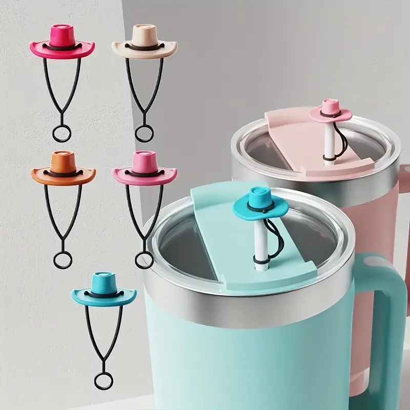 1-160PCS Silicone Cowboy Hat Straw Covers Reusable Drink Straw Cap Tip Protector Beverage Cup Topper Party Bar Accessories Gift
