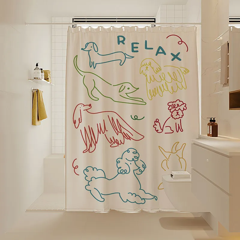 VIKAMA Simple Style Luxury-Type Shower Curtain Decoration - Cartoon Dog Shower Curtain Partition Curtain - Home Decoration - view 2