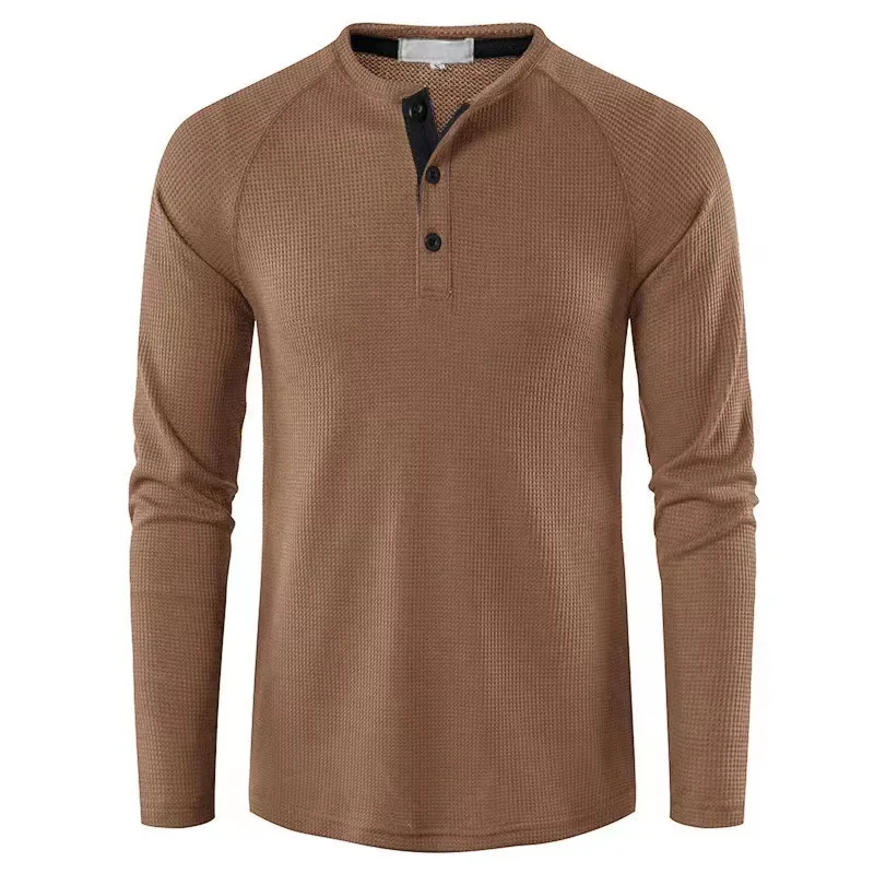 Autumn Men's Pullover Button Checkered Men's Long Sleeved T-shirt Men's Soft and Warm Casual Versatile Men's Clothing image 4