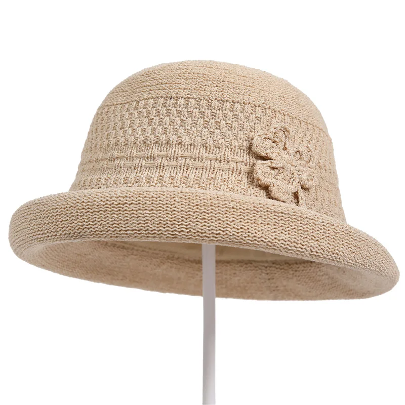 Elegant Graceful Women's Dress Hat Female Woven Flower Mother Bucket Hat Summer Outdoor Travel Vacation Sun-proof Basin Hat