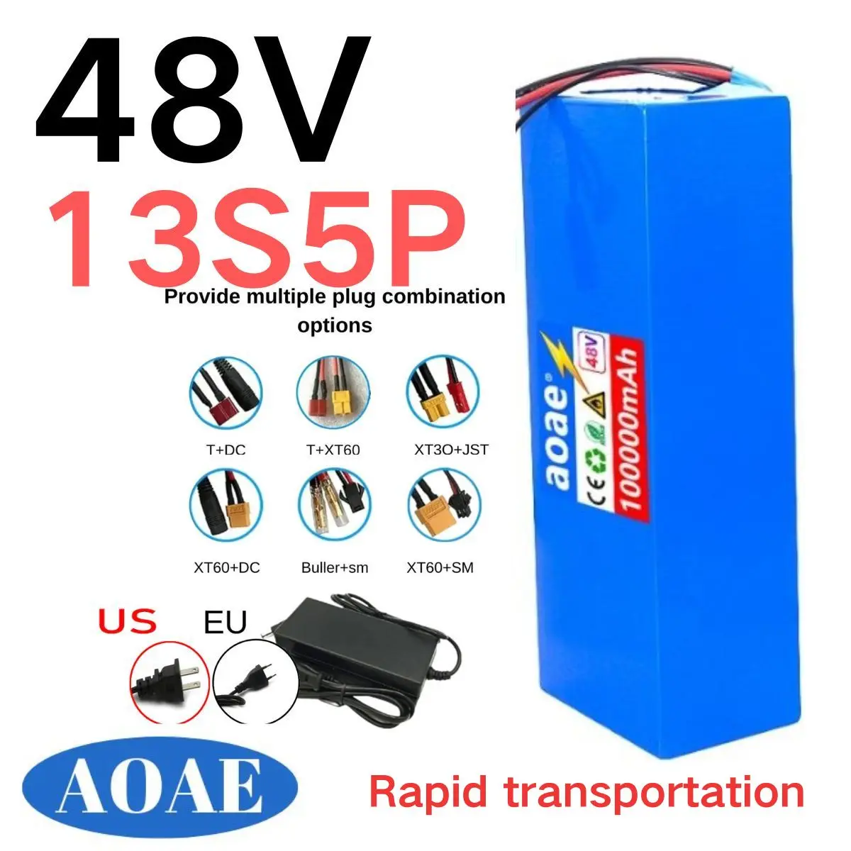 100% 48V 13s5p 100ah Lithium Battery Pack 48v 100000mAh 250W