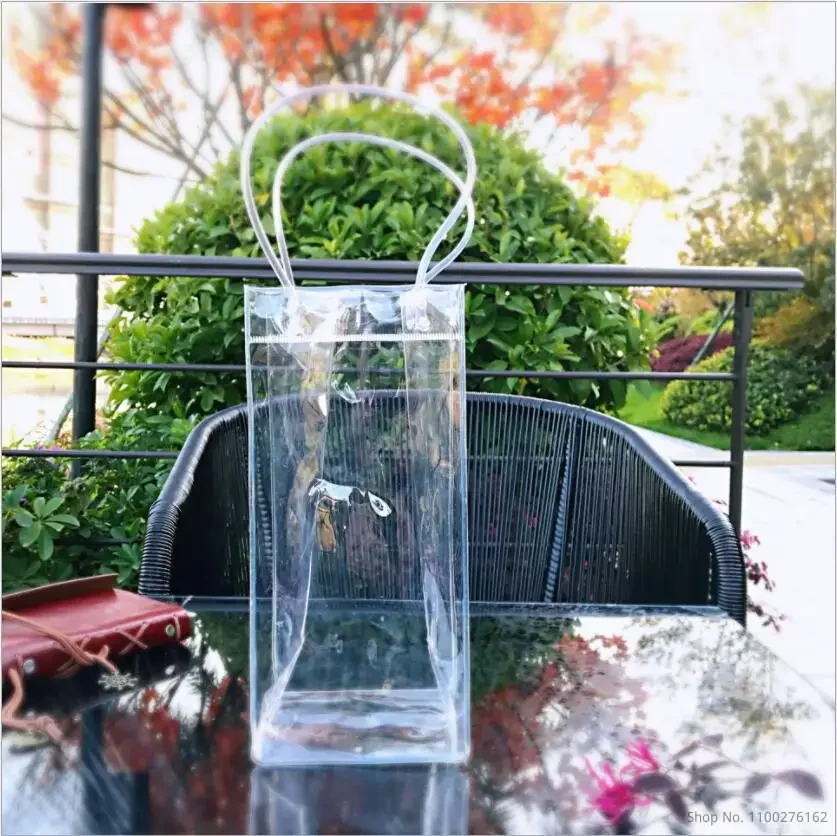 

10pcs/lot Ice Packaging Bag For Red Wine Soft Plastic Bag Thickened Transparent Tote Bag Wine Package