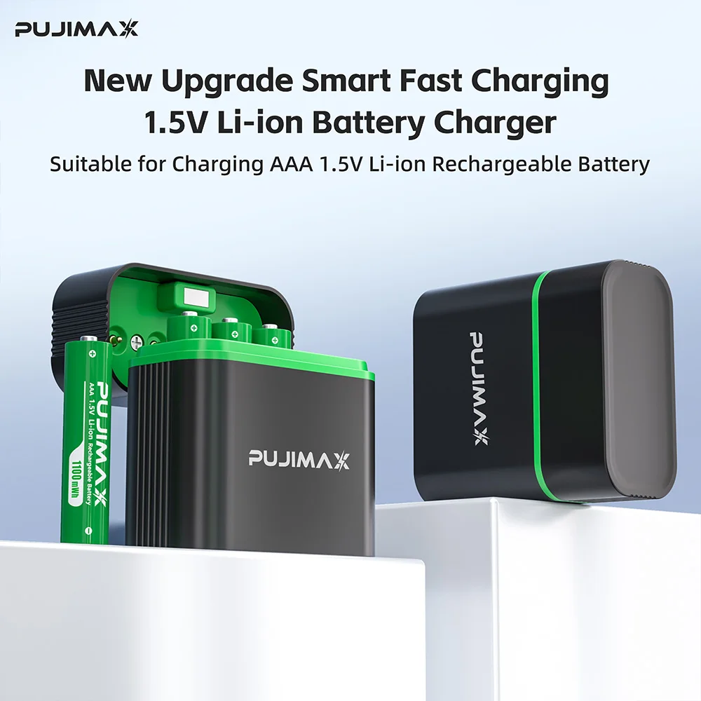 PUJIMAX AAA Rechargeable Lithium Battery 1.5V With Charging Case 1100mWh Large Capacity Compatible For Gamepad, GPS, Toys