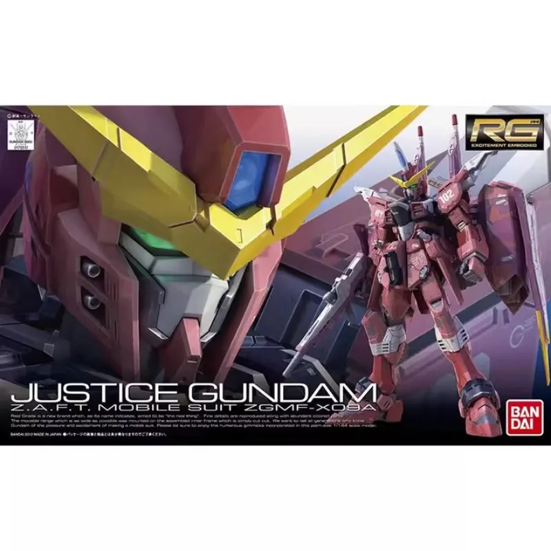 Bandai genuino Gundam Anime modelo RG 1/144 justicia Gundam ZGMF-X09A Mech montaje modelo figuras de acción rompecabezas niños juguete para regalo