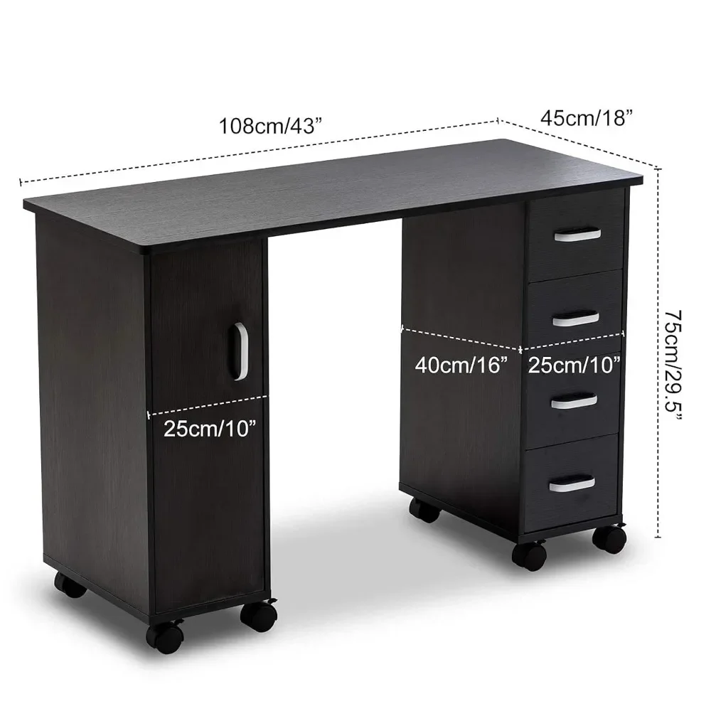 

Manicure Nail Desk for Technician, Acetone Resistant Wooden Salon Spa Nail Table Station w/Cabinet, Drawers