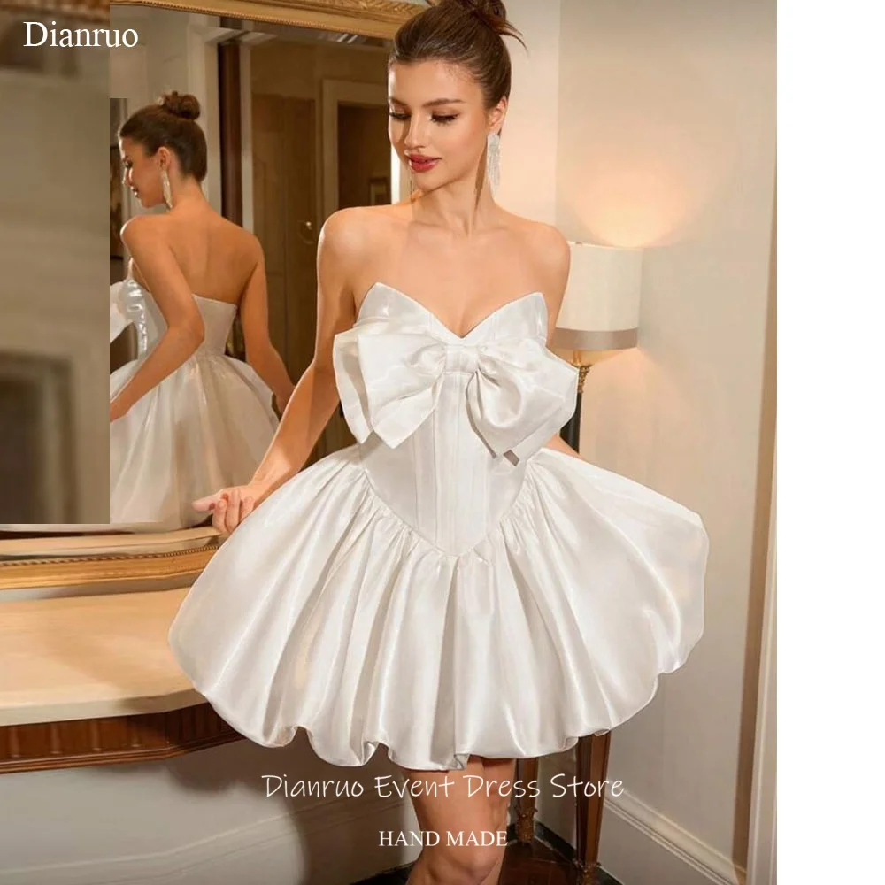 

Dianruo Bow A Line Handmade Prom Dresses Mini Length Sleeveless Homecoming Dresses Satin Back Zipper Party Gowns Customized