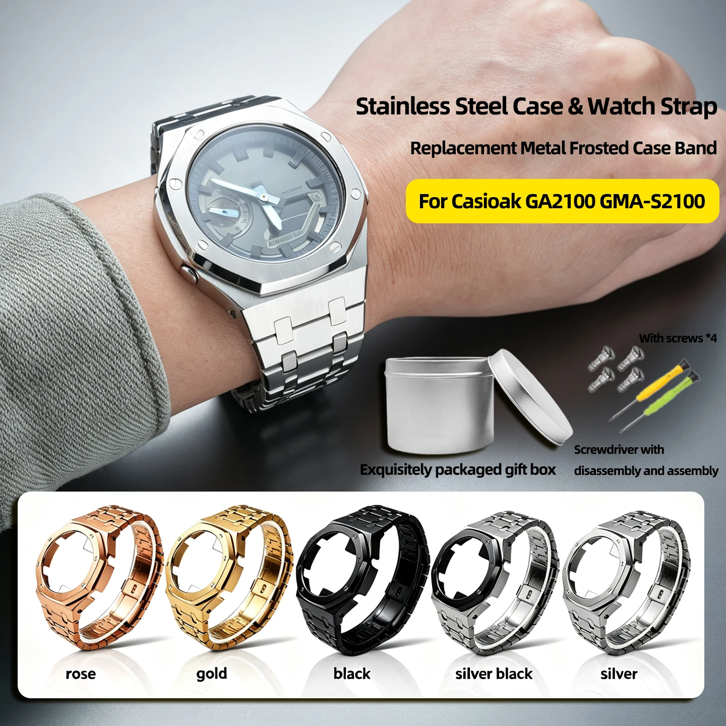 Casio Watch G-Shock Ga-2100 - Stainless Steel Frosted Mod Kit for