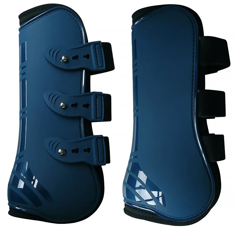 Navy Blue PU Horse Leg Guards Thickened Obstacle Tendon Fetlock Boots with Inner Cushion