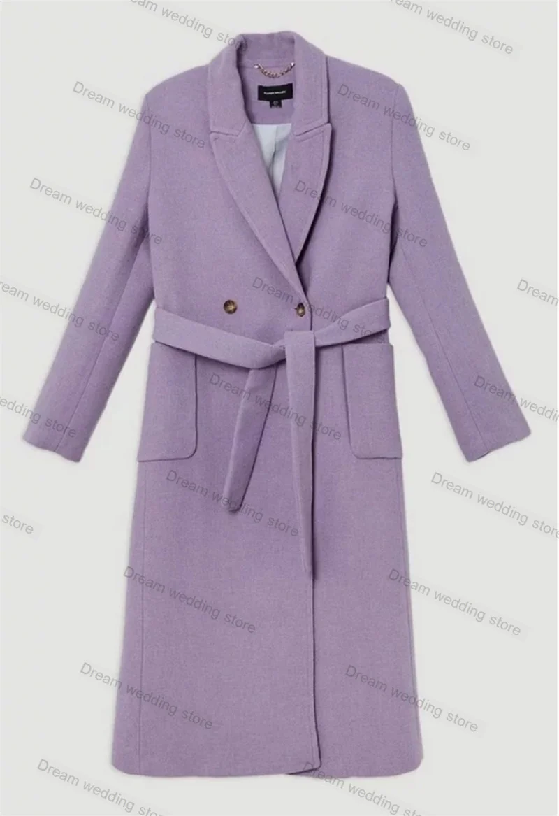 Lavender Purple Woolen Cashmere Women Suit Skirt Belt 1 Piece Overcoat Blazer Formal Customized Prom Jacket Office Lady Coat