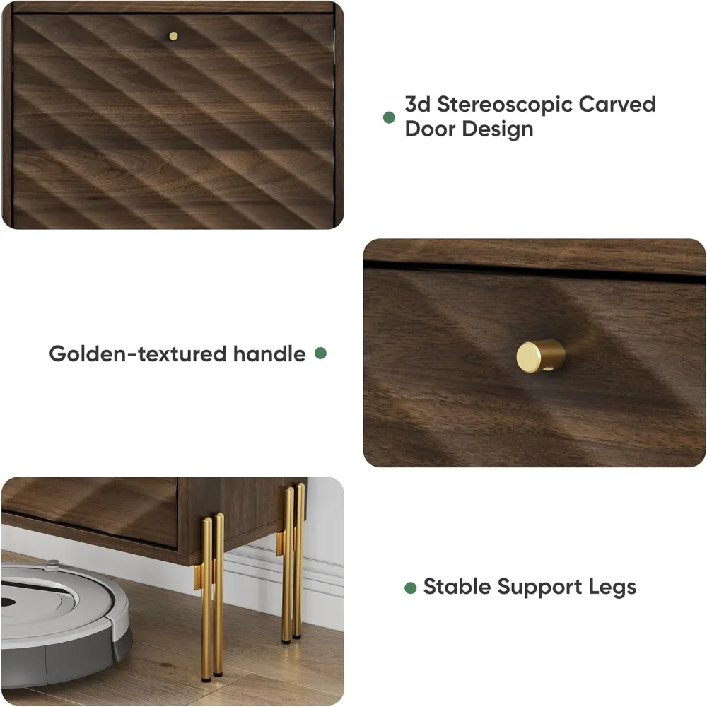 Scarpiera con porte a linee diagonali testurizzate, 2 cassetti ribaltabili, scarpiera stretta in noce per ingresso