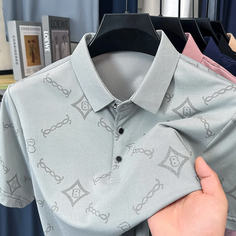 

High quality men's short sleeve polo shirt summer new fashion brand personalized printing custom design top flip collar T-shirt