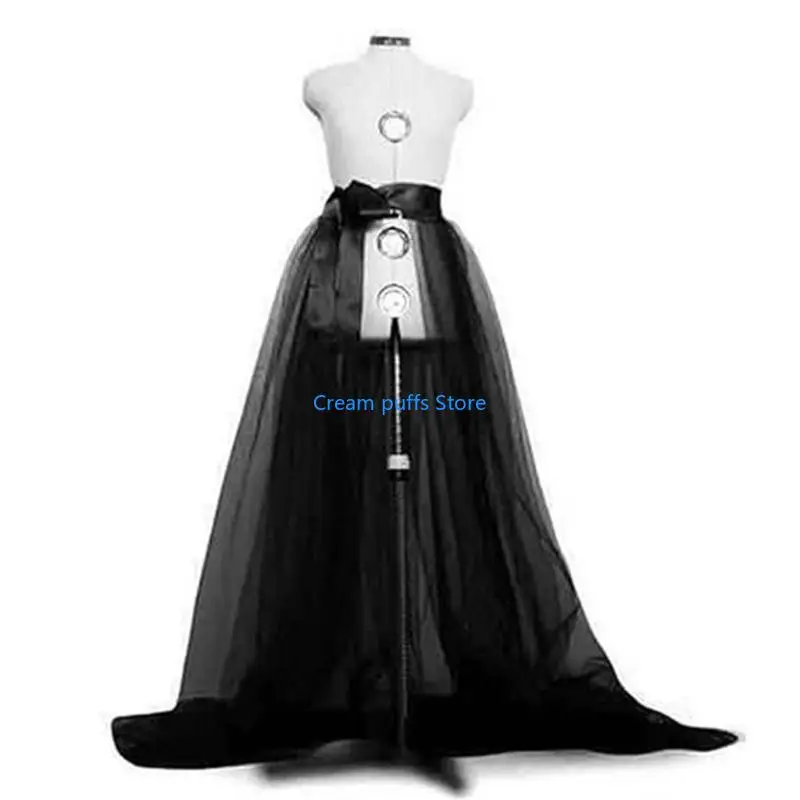 50LE Women Wedding Maxi Tulle Skirts Detachable Train Overskirt Overlay Long Bridal Skirt Ball Gown Black Mesh Skirt