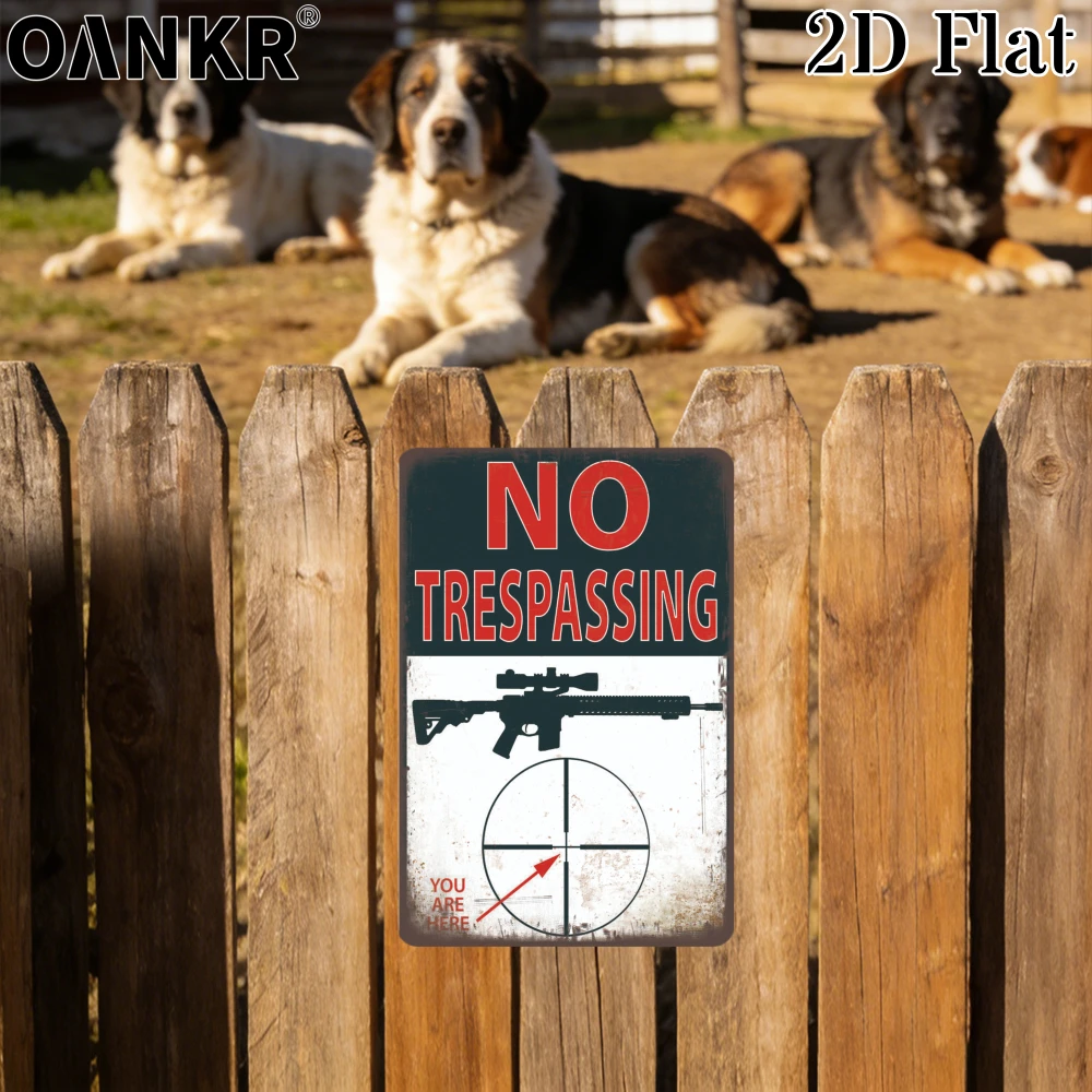 Vintage Warning Art Metal Tin Sign, No Trespassing Rifle Target Metal Signs for Farm Bar Garden Home Wall Decor Plaque