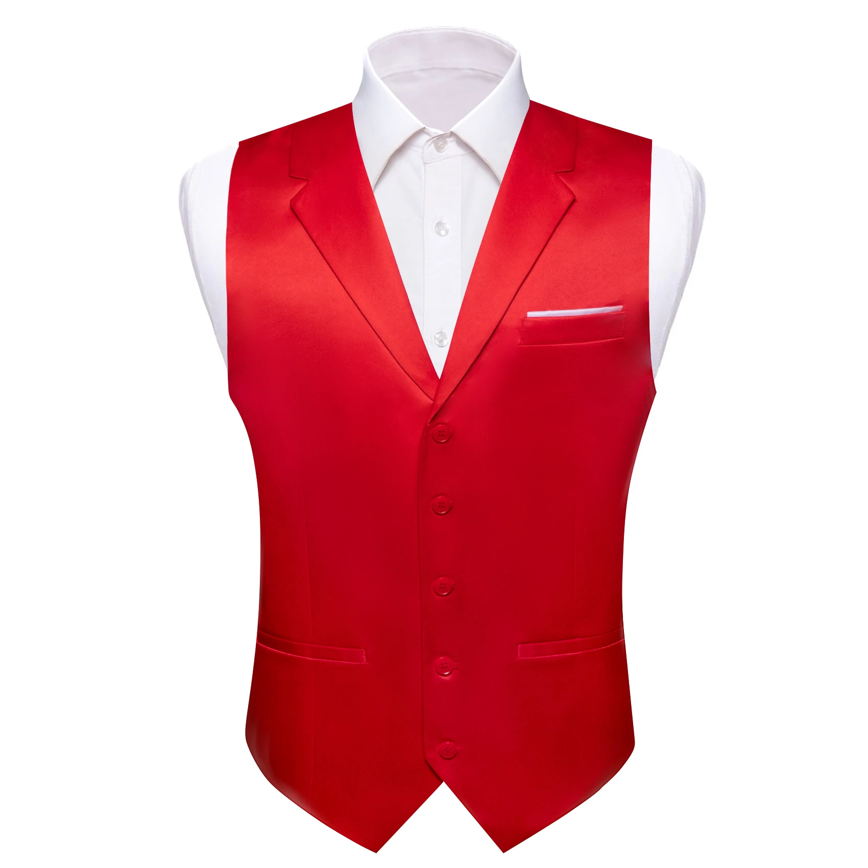 Luxury Silk Men's Vest Red Solid Plain Satin Waistcoat Tie Pocket Square Set Sleeveless Jacket Formal Wedding Suit Barry Wang