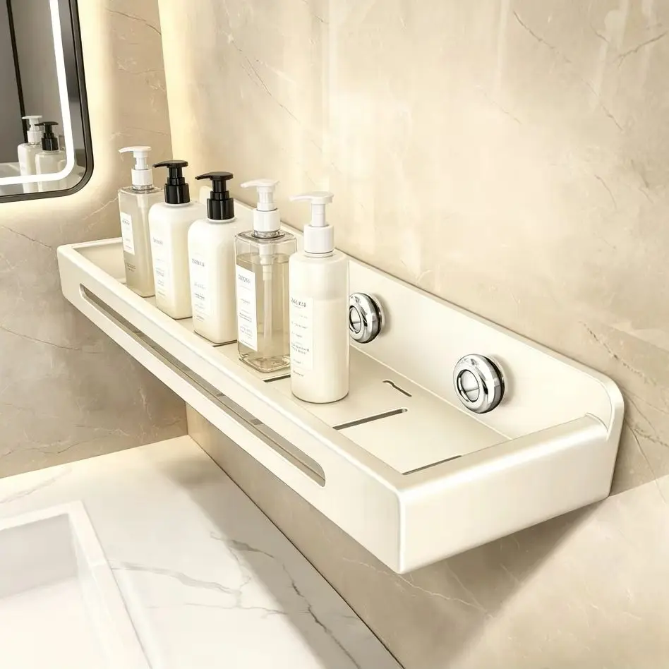 Multifunctional No Drill Suction Cup Wall Rack, Bathroom Toilet Shampoo Storage Holder Shelf