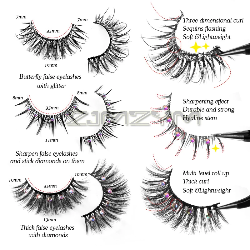 10 pares de cílios postiços naturais cílios fofos extensões 3d ferramentas de maquiagem de cílios postiços com aparência de diamante como daemon