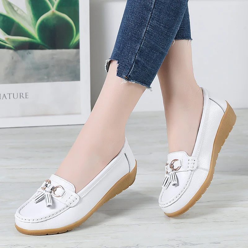 Summer New Leather Shoes for Middle-aged and Older Women, Women's Loafers, Women's Moccasins, Women's Breathable Shoes