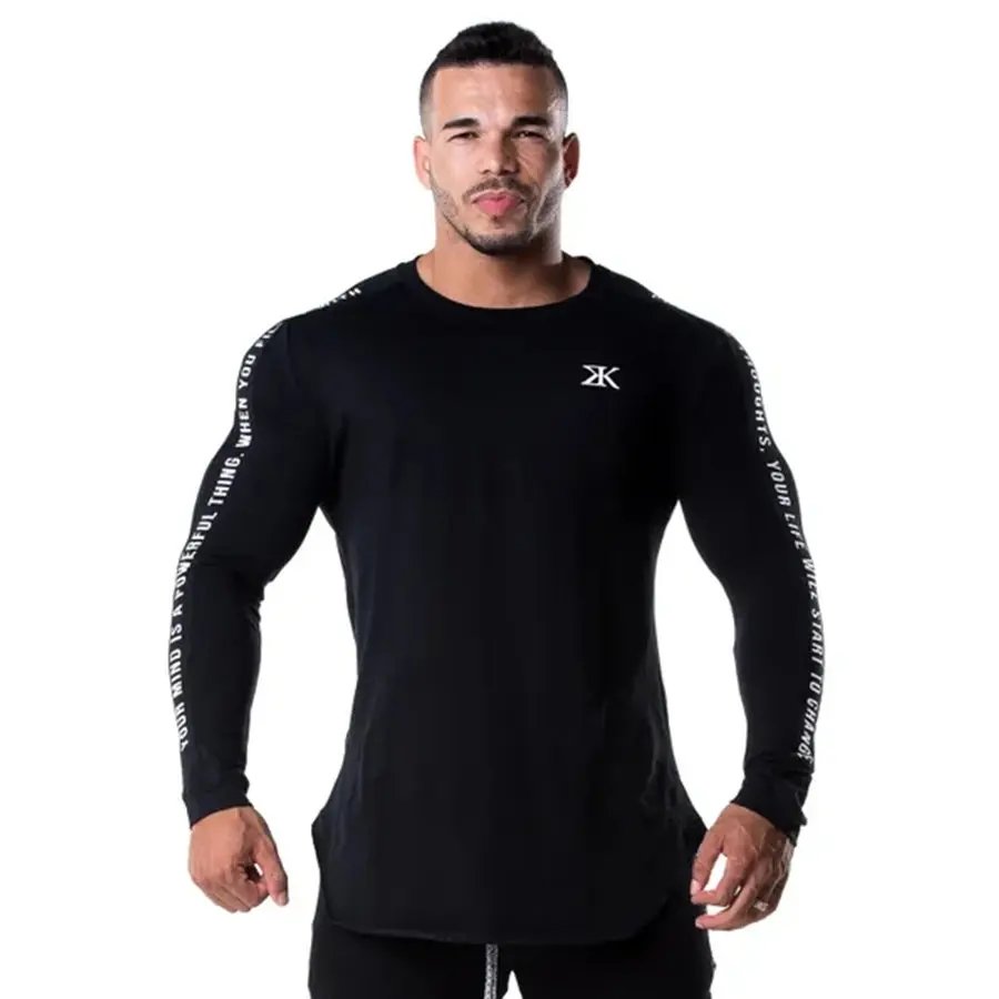 Men Bodybuilding Long sleeve t shirt Man Casual Fashion Print Slim T-Shirt Male Gyms Fitness Workout Tees Tops Jogger Clothing