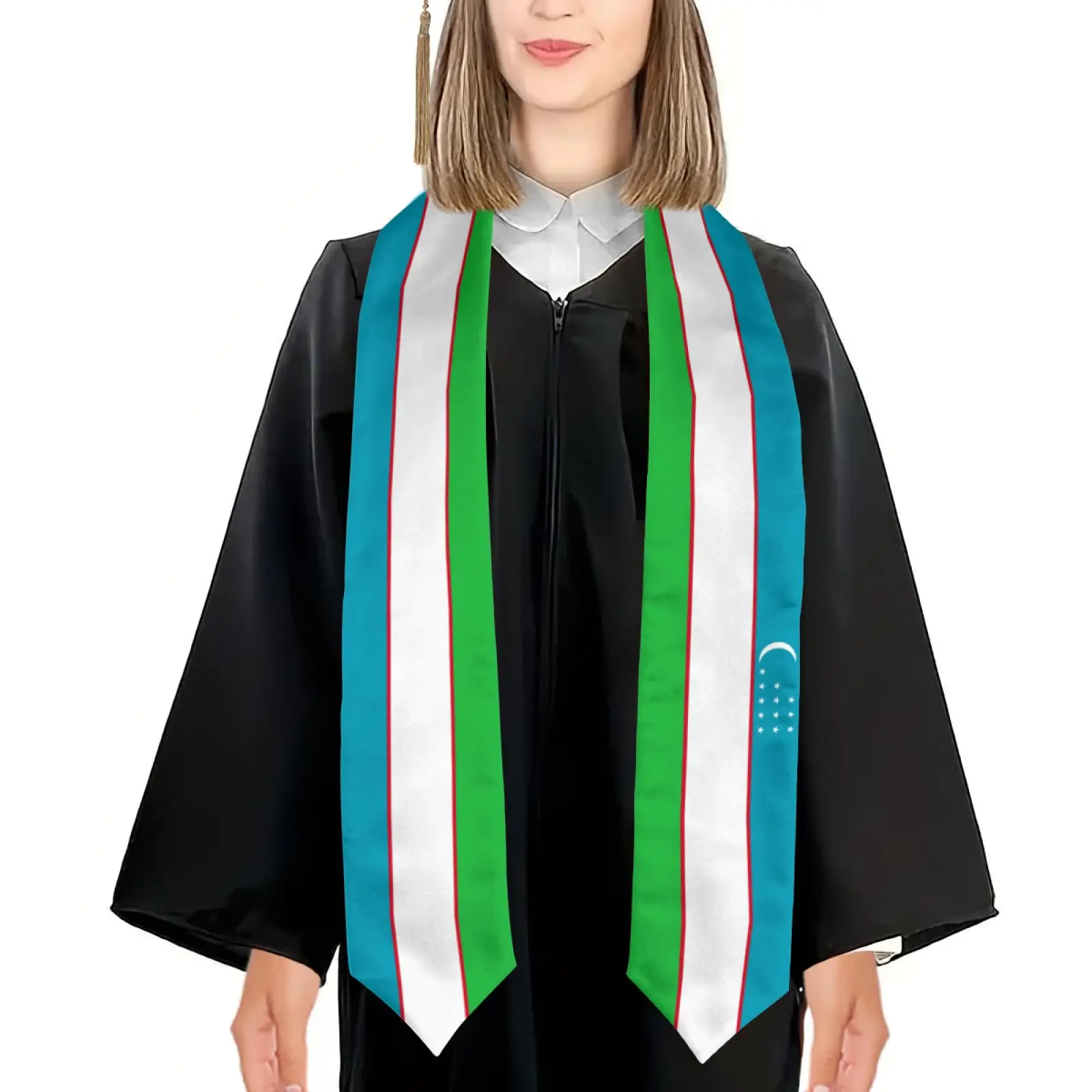 2025 Uzbekistan Flag Graduation Stole Shawl Sash Honor For Study Aboard International Students