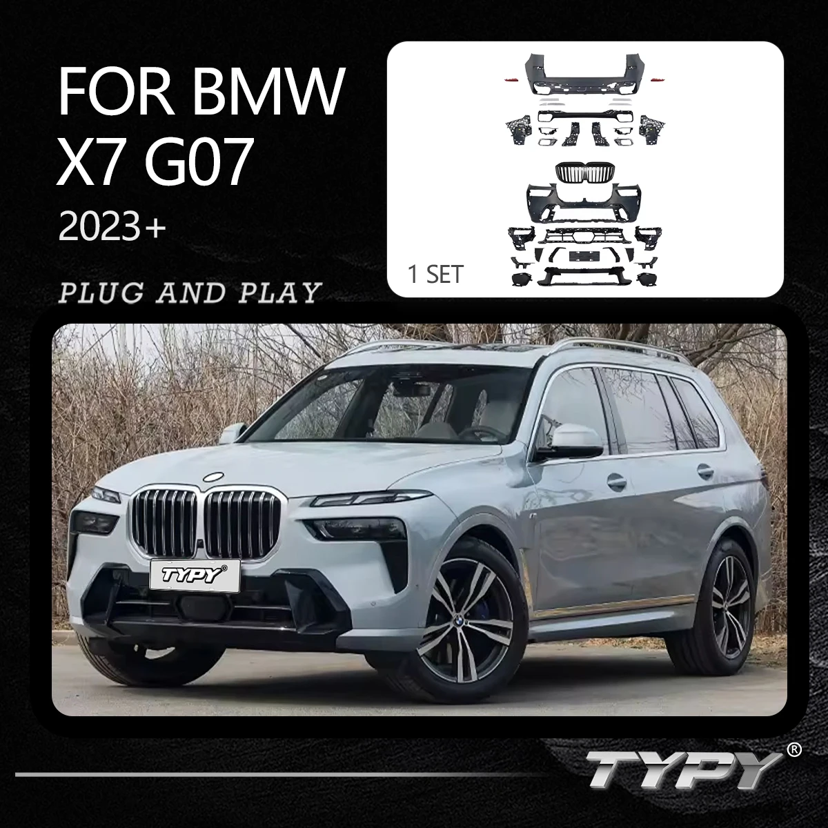 TYPY Car Kit for BMW X7 G07 2023 Front Bumper Upgrade MT Style Rear Bumper Aerodynamic 1:1 Design Car Wrap Car Accessories