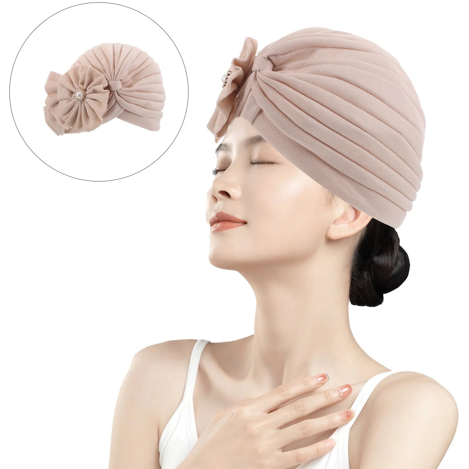 

Stylish Women'S Turban Flower Caps Elastic Lightweight Headscarf Wrinkled Headwear Hijab Muslim Stretchy Pleated Head Cover All