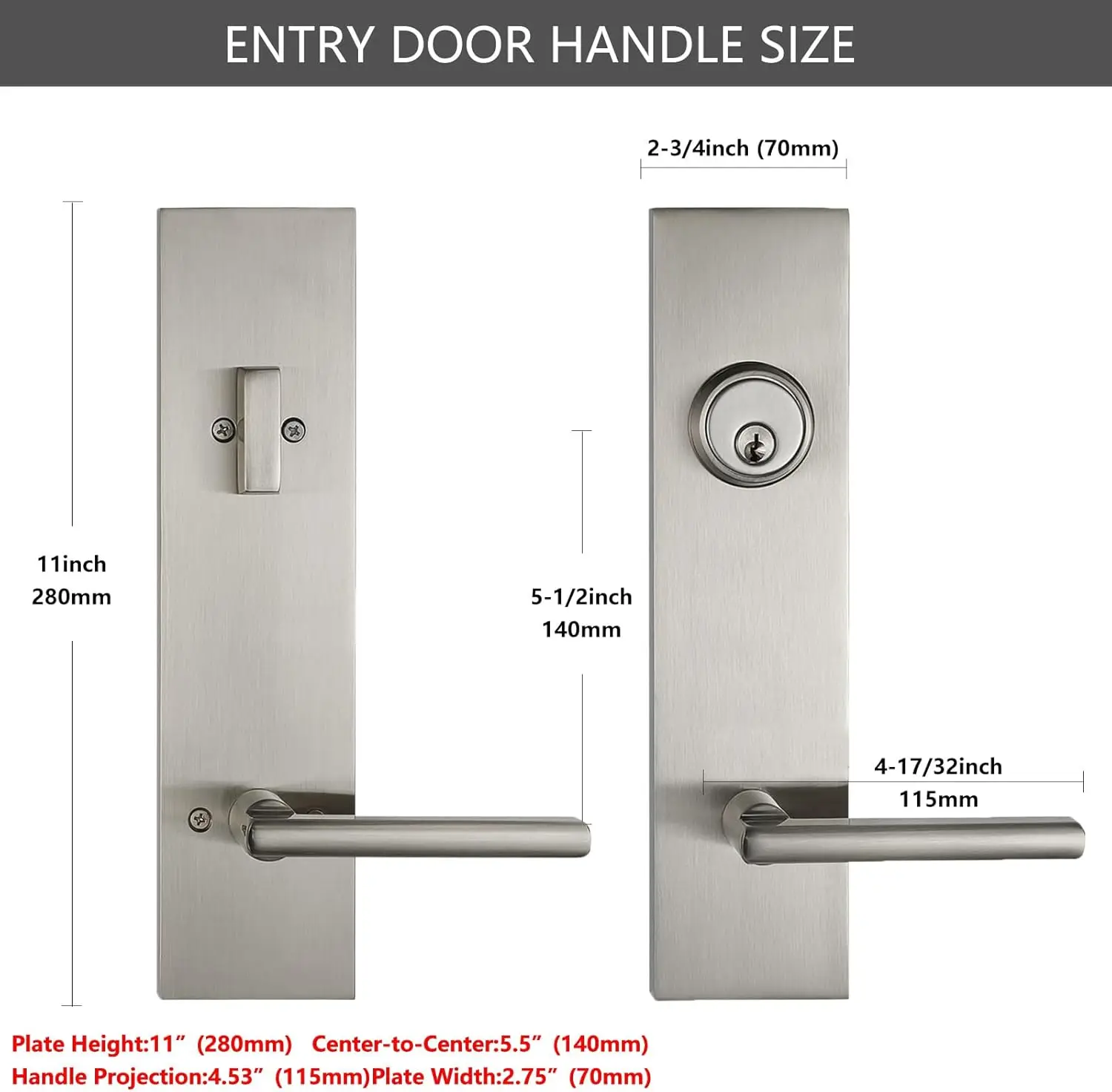 مقبض الباب الأمامي من النيكل الساتان - مجموعة قفل الدخول الحديثة مع ديدبولت، رافعة الباب الخارجي 3 مفاتيح لليد اليسرى واليمنى #6