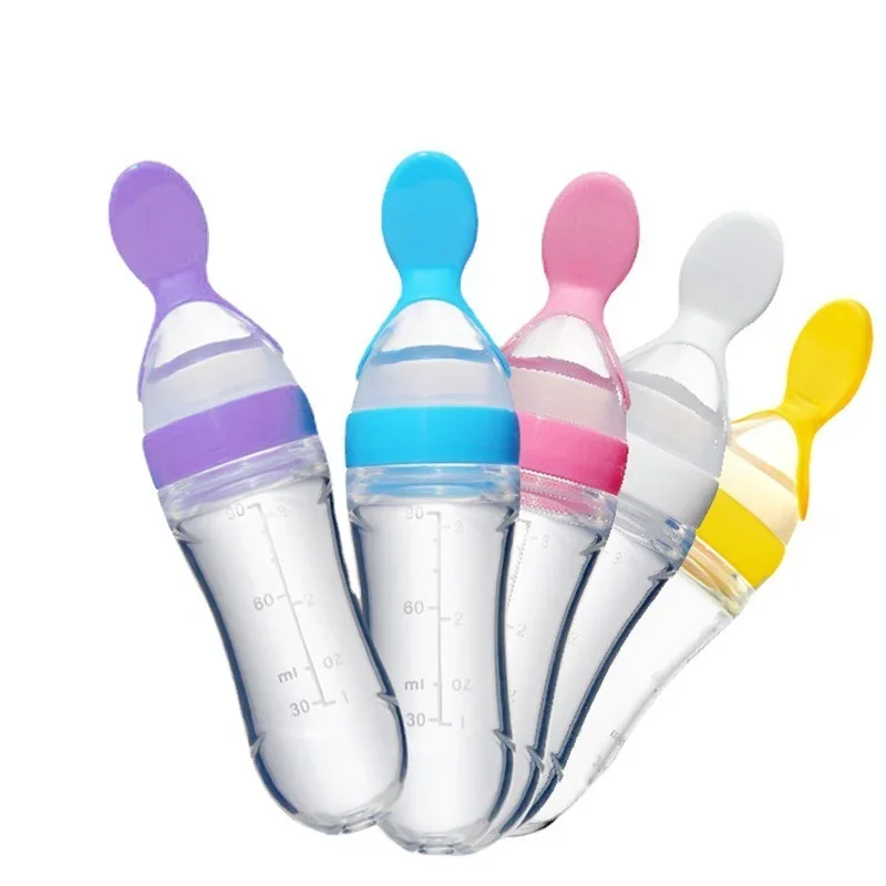 Mushy Food Feeder Spoon for Baby Feeding Puree Juices Egg Custard Feeder Press Type Bottle Spoon Infant Kids Nipple Utensils