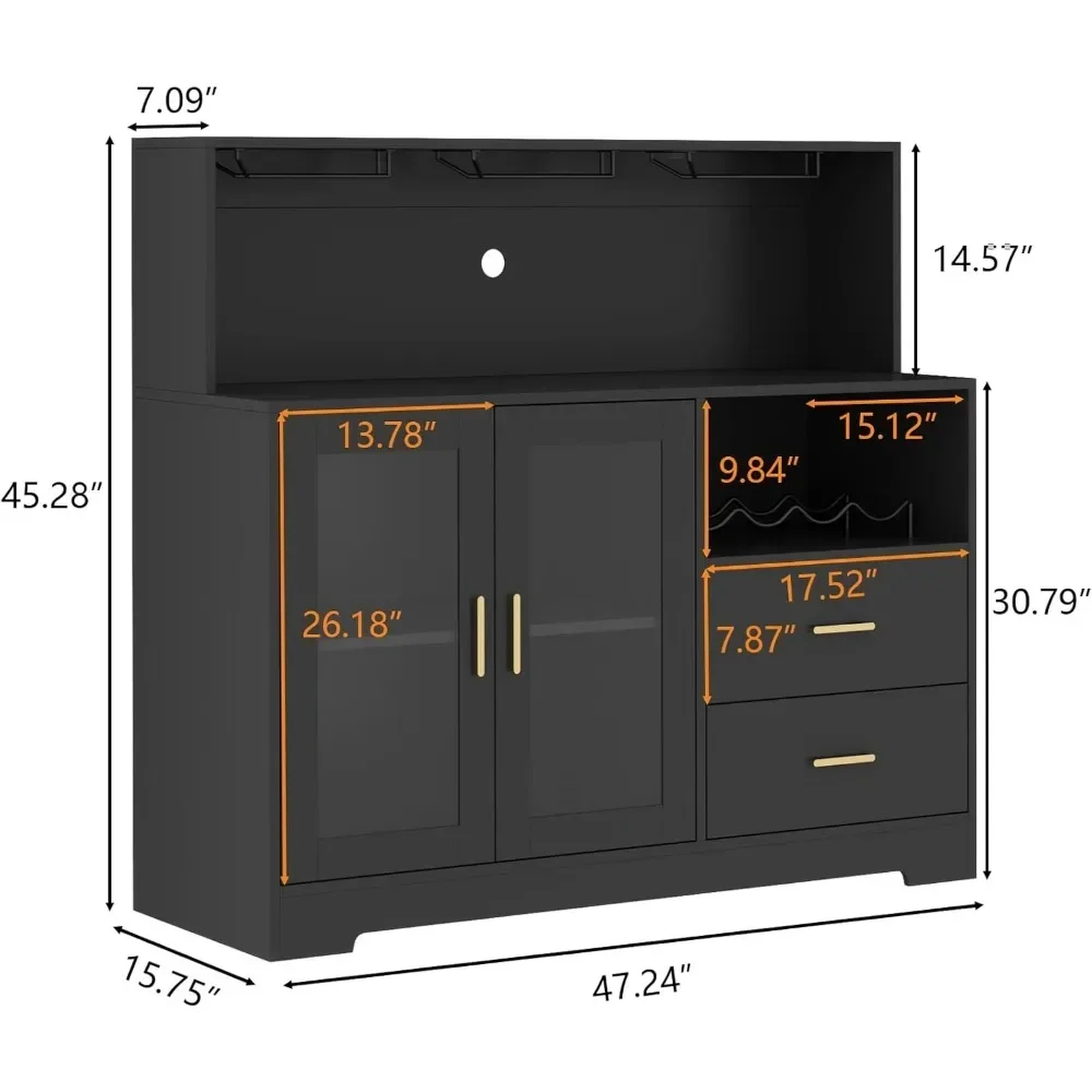 Mueble para bar de vinos con luz LED, mueble para café casero con estante para vino y vasos, aparador para buffet de cocina con mueble de almacenamiento