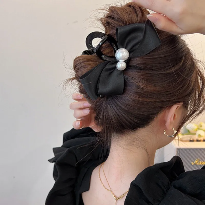 不規則なパールリボンヘアピンレディース気質サメクリップファッショナブルな女の子のヘアアクセサリー