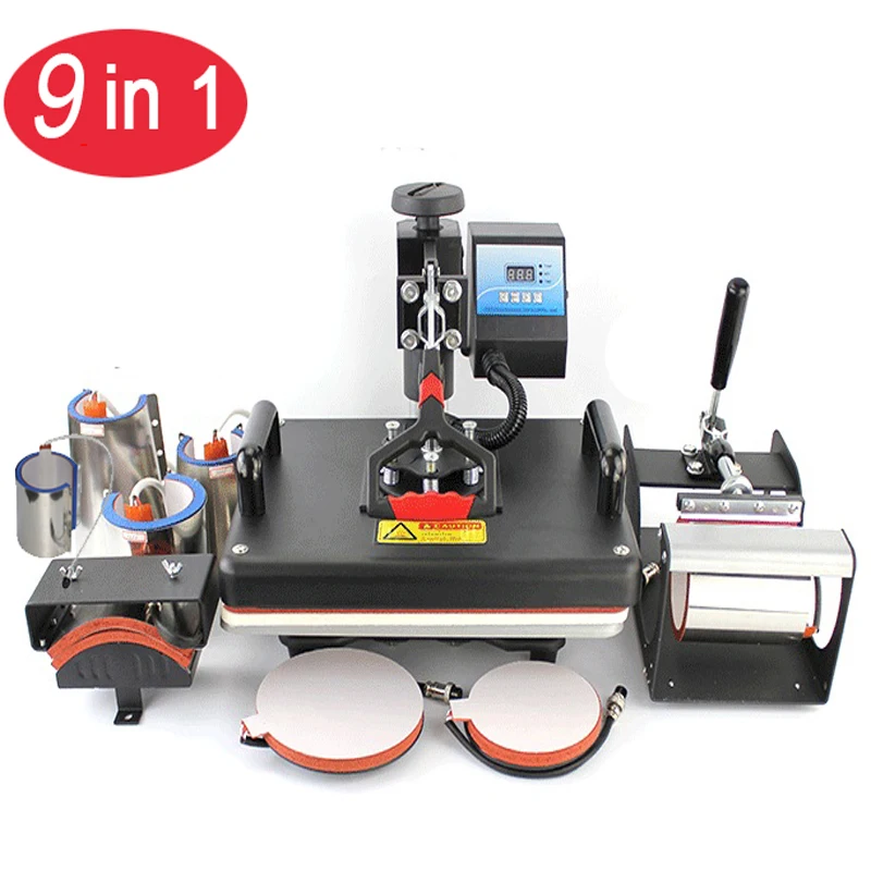 9 in 1 29*38cm Combo Heat Press Printer Machine 2D Thermal Transfer Printer for Hat  Mug Plate T-shirts Printing Machine