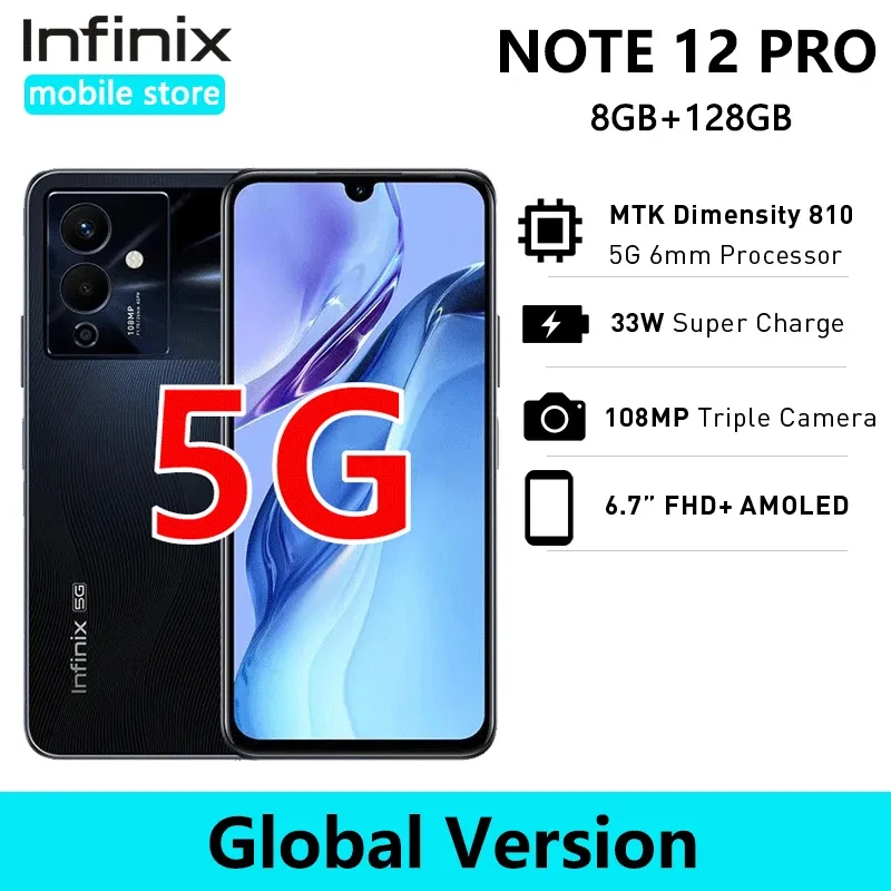 infinix NOTE 12 PRO 5G 8GB 128GB original Smartphone 6nm Dimensity 810 Ultra Processor 6.7