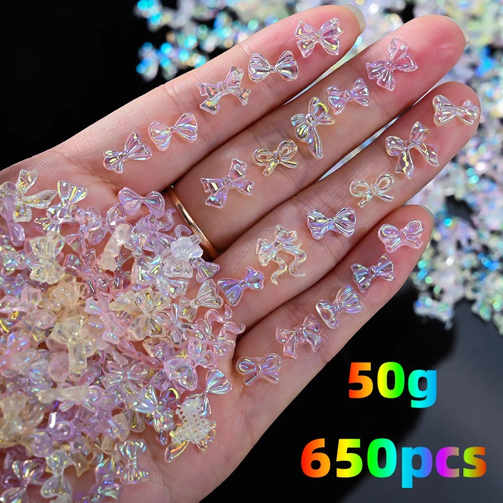 650pcs Aurora Bowknot Designs ตกแต่งเล็บเรซิ่น 3D Charms อุปกรณ์เล็บเล็บสําหรับผู้หญิงหญิง * ผสม 50g โบว์ DIY *