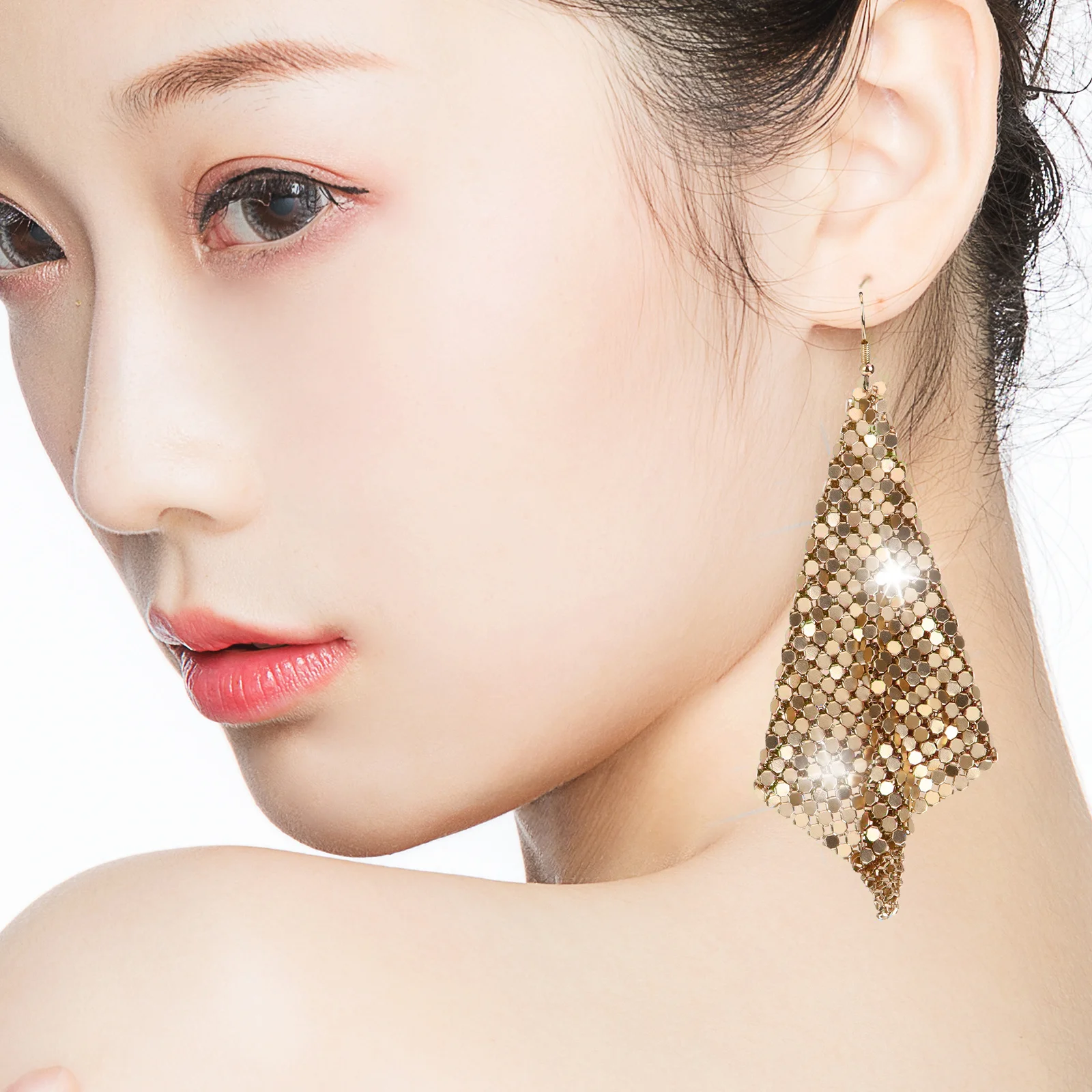 

1Pair Women Tassel Earrings Metal Mesh Sequins Drop Ear Jewelry Elegant Statement Birthday Gift Disco Earrings