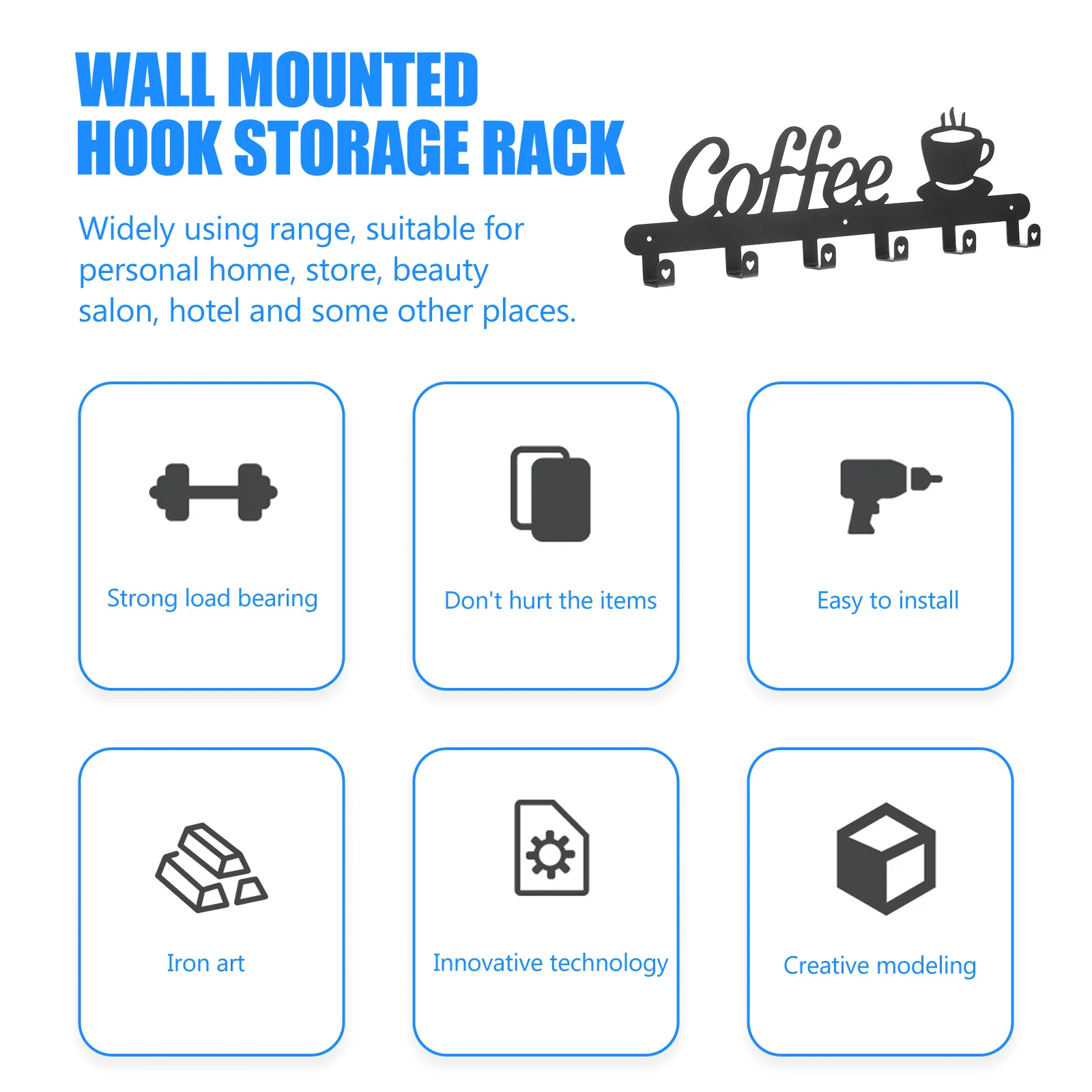 1 Set Wall-Mounted Mug Holder Iron Black Storage Rack For Kitchen Cup Organizer Coffee Cup Holder Wall Decor Household Mug Rack