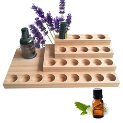 25Slots Desktop Storage Rack Stepped 4-Layer Wooden Essential Oil Storage Shelf Organizer Display Stand For Holding 5/10/15/20ml