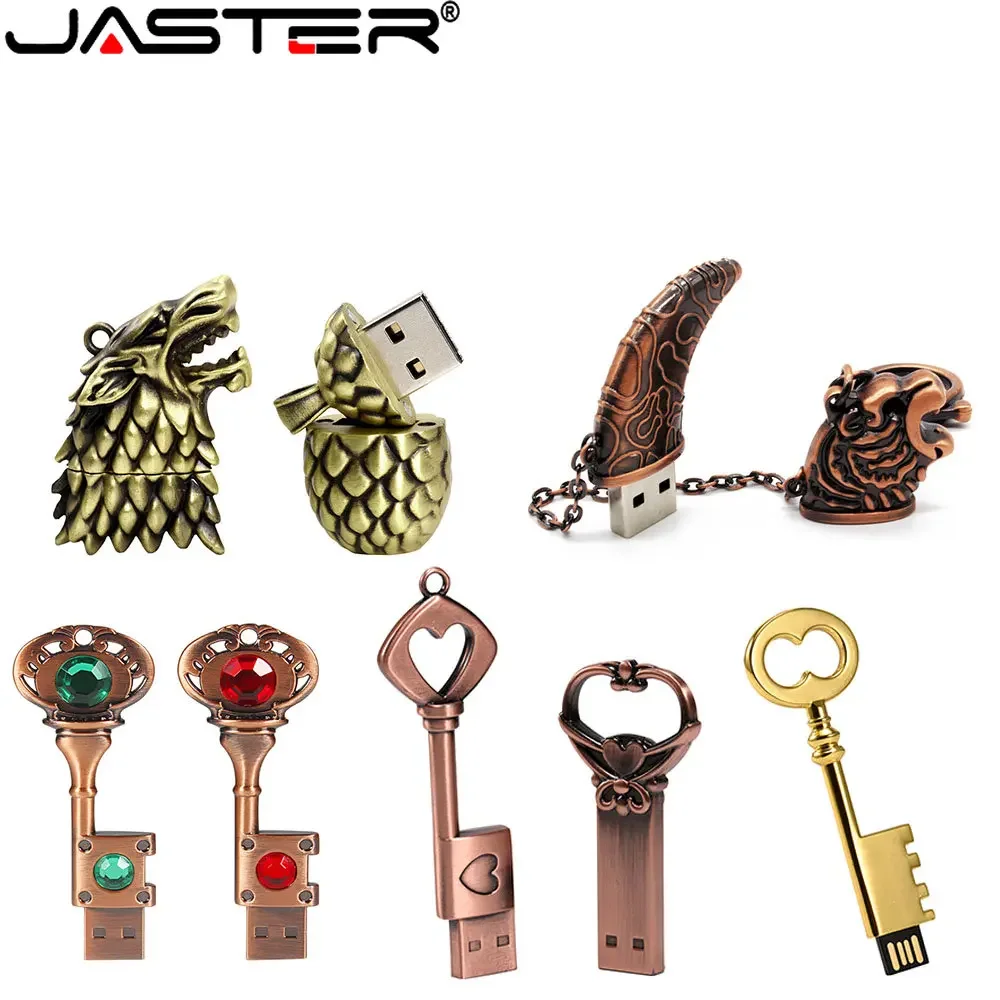 

JASTER USB 2.0 Flash Drive 100% Real Creativity Capacity Copper Key 64GB 128GB Green Gem Commemorative Significance Memory Stick