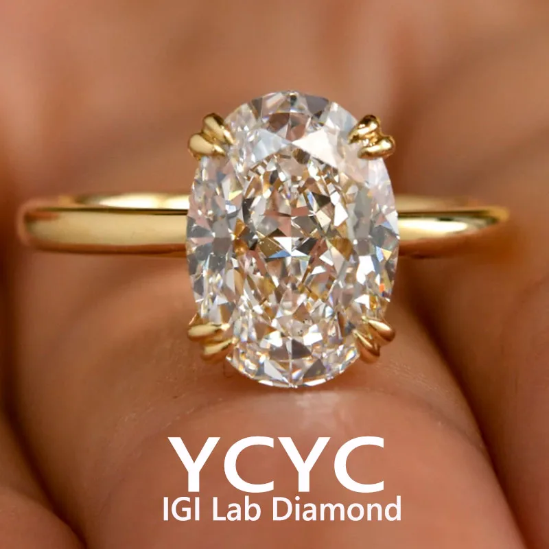 luxurious Oval Lab Grown Diamond Solitaire Engagement Ring 3Ct DE VS-VVS 14 Yellow Gold  Wedding Ring For Lady