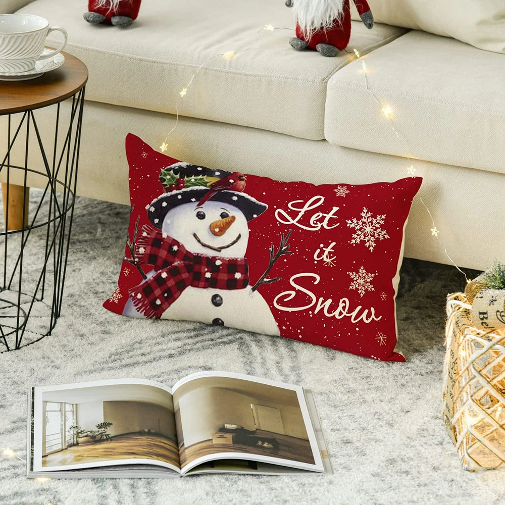 Merry Christmas Decorative Pillow Cover 30x50cm Linen Throw Pillowcase Bedroom Cushion Cover Christmas Pillowslip Home Decor