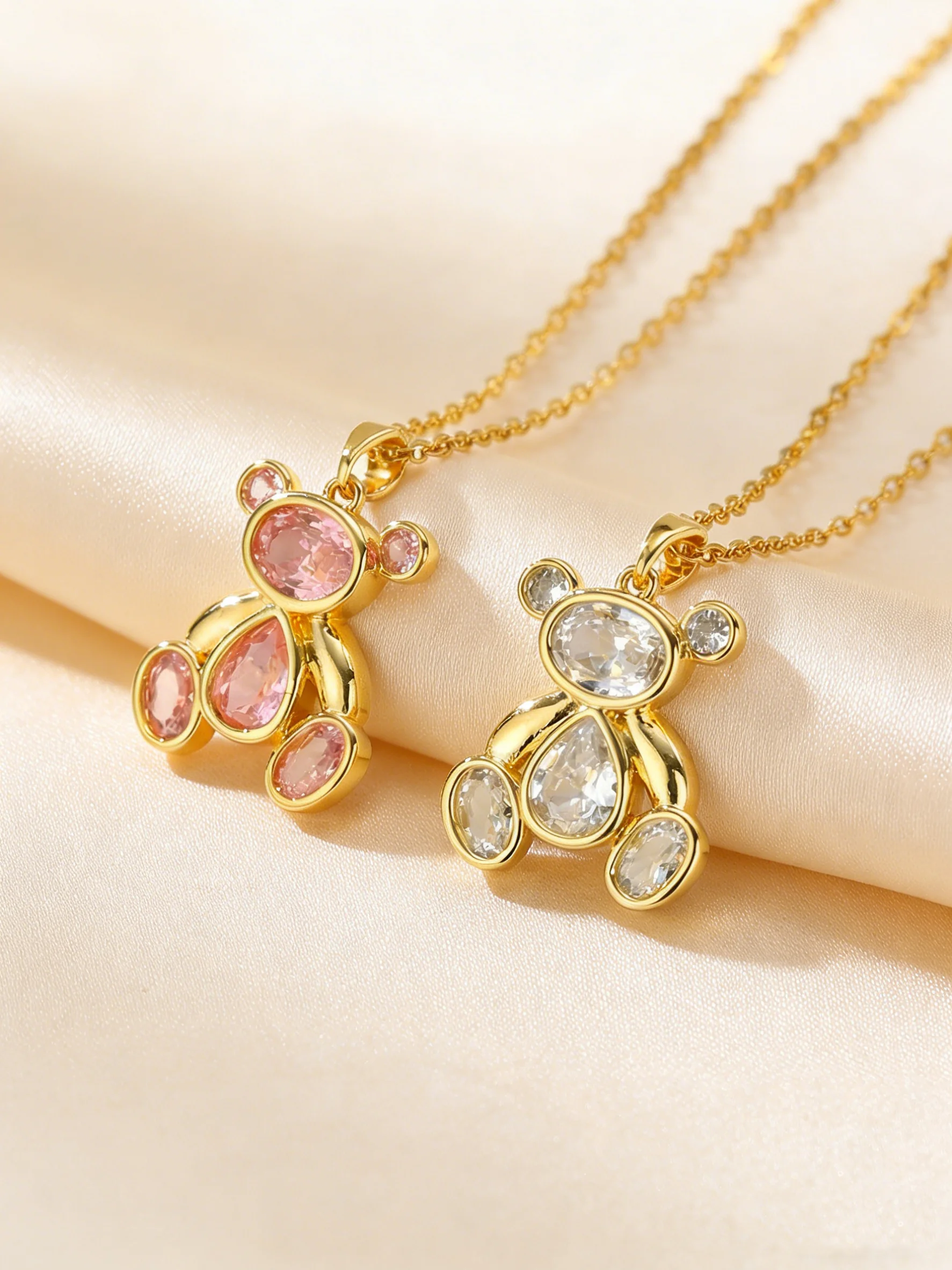 Zarte Niedliche Rosa Zirkon-Bären-Anhänger-Halskette für Frauen und Mädchen, Stilvolle Tier-Halskette, Exquisites Luxus-Schmuckzubehör – Detail 8