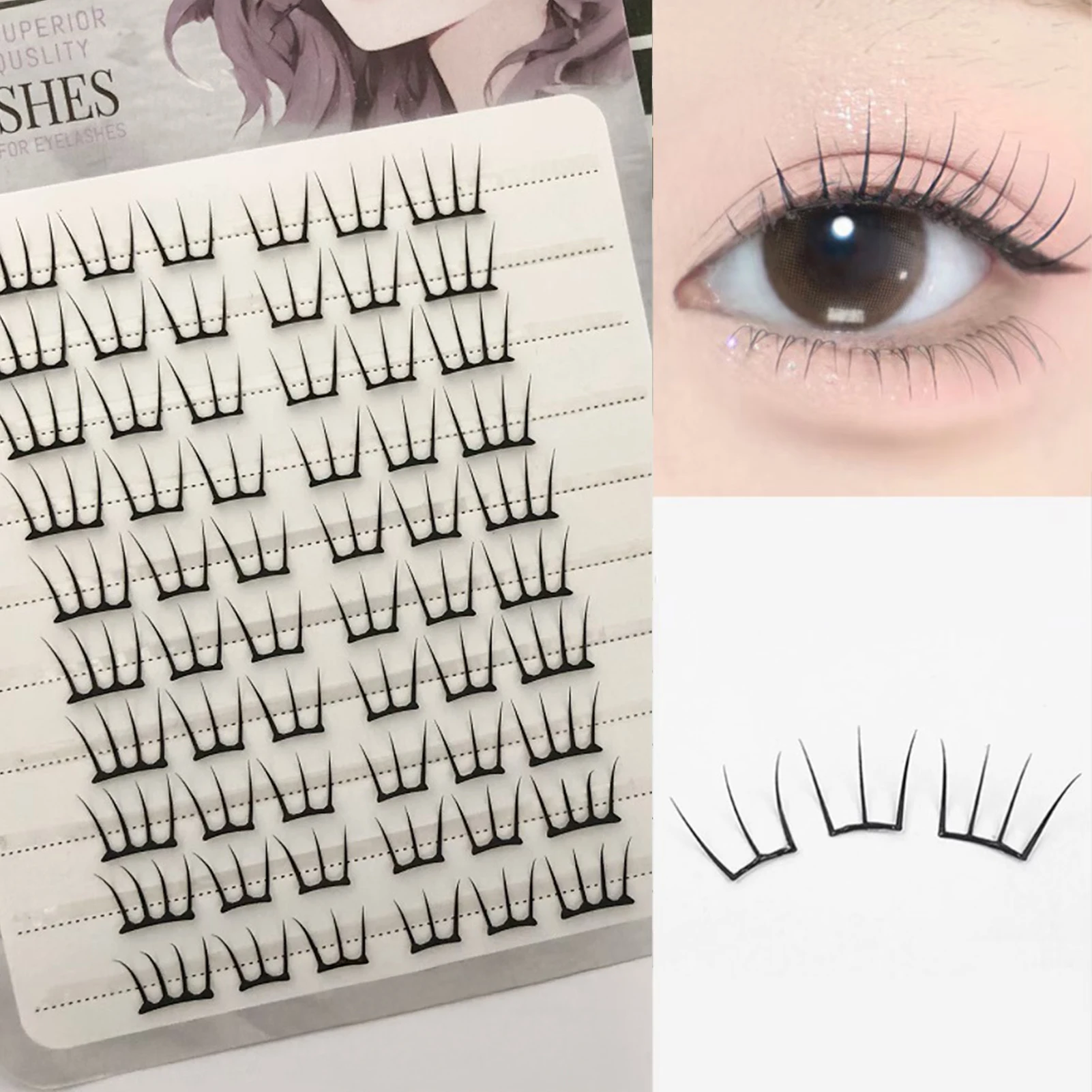 เกาหลี U รูปขนตา DIY False Lashes ธรรมชาติการ์ตูน Lashes แต่งหน้าเครื่องมือ