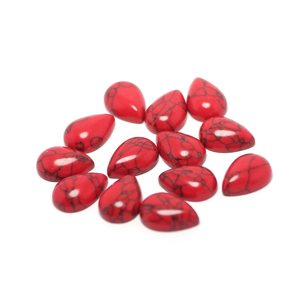 

10pcs Red Cabochon Stone, Drop Necklace Stone, 10x14mm Polished Flat Back Stone,Accessorie For Jewelry Earring Making Supplies