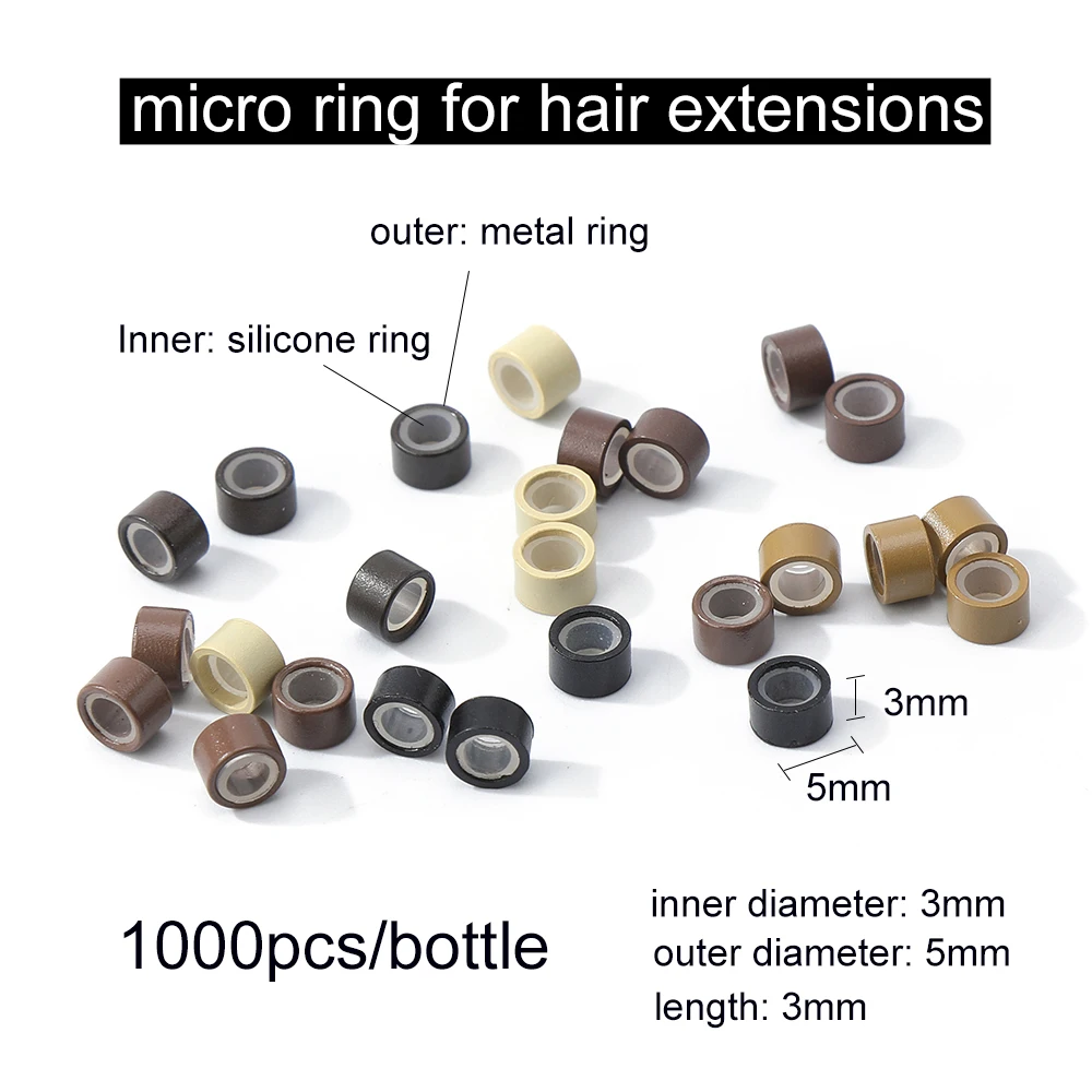 Micro anneaux en Silicone, 5.0 pièces/bouteille, perles pour Extension de cheveux en plumes, 1000mm #3