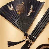 1pc-Handheld Folding Fan Beautiful Folding Summer Handheld Tassel Fan Silk Cloth with Tassel Dance