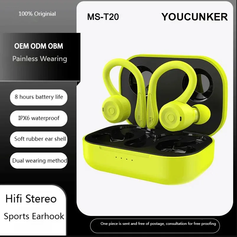 

Bluetooth5.3 In Ear Earphones Sports Earhook Hifi Stereo IPX6 Waterproof Painless Wearing Earbuds Button Control Outdoor Headset