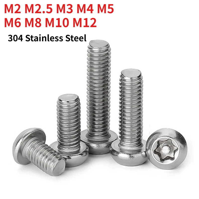 M2 M2.5 M3 M4 M5- M12 304 Stainless Steel Pan Head Torx Pin Security Screws, Round Head Star with Pin, Anti-Theft Machine Screws
