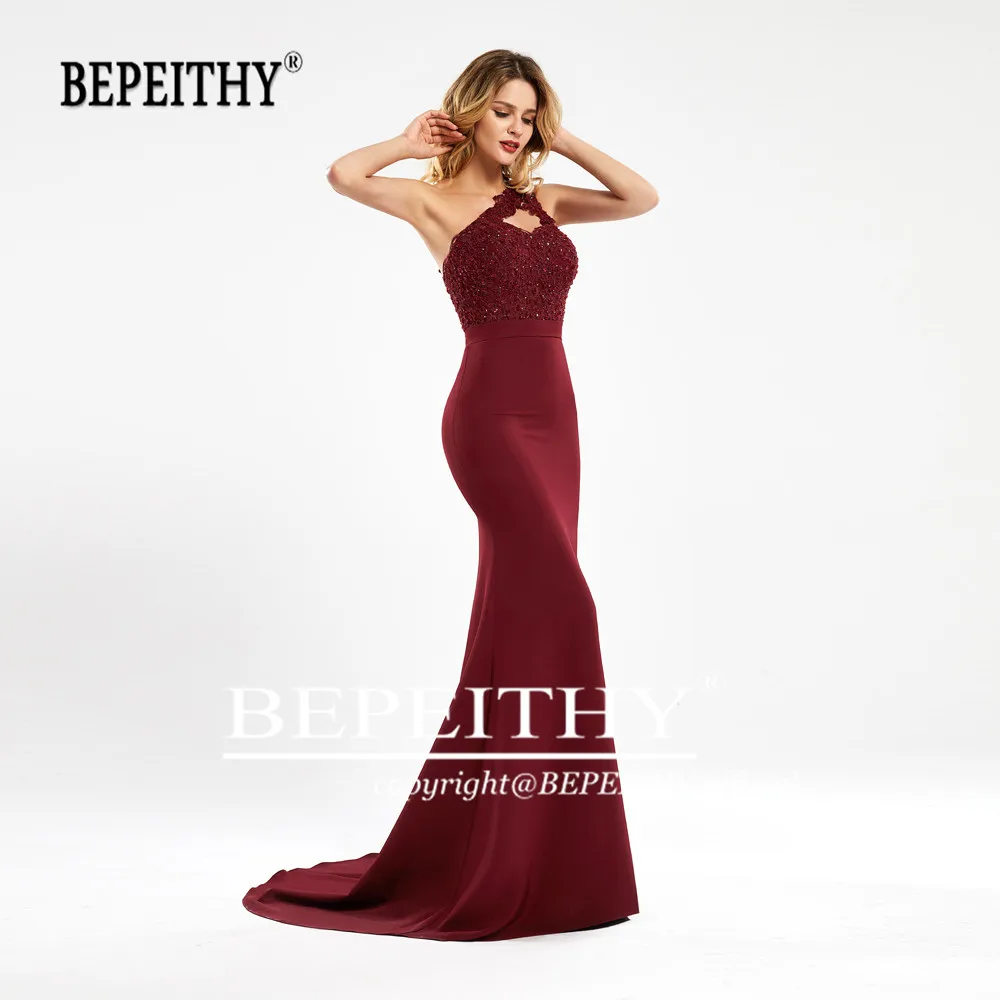 BEPEITHY – robe De demoiselle d'honneur sirène bordeaux, longue, Sexy, asymétrique épaule dénudée, robe De soirée De mariage pour femmes, 2022