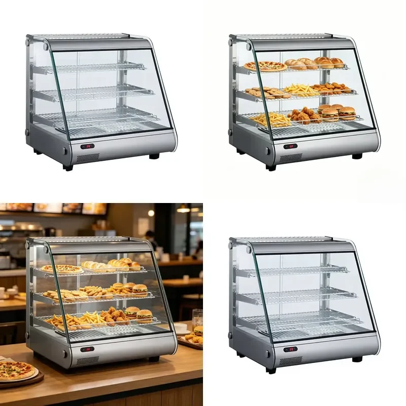for Commercial Food Warmer Display Case Heated Glass Showcase with Sliding Door for Fast Food Restaurant Bakery Pizza Snack